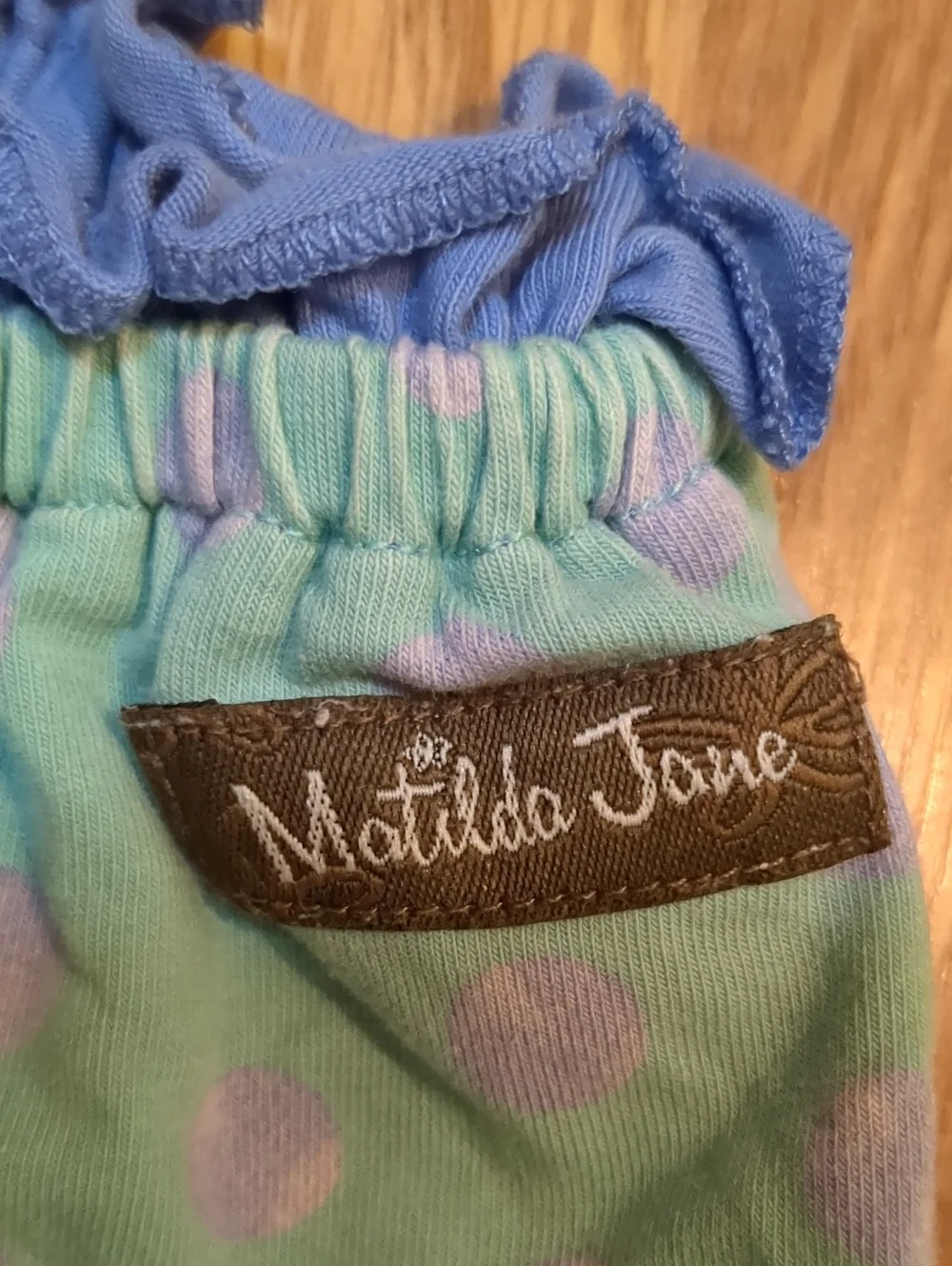 Matilda Jane Mint Green Diaper Cover with Lavender Polka Dots 3-6 Mo